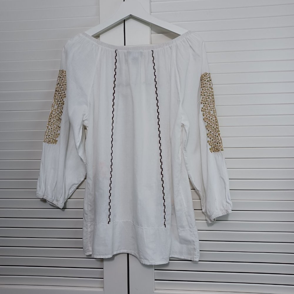XCVI White Cotton Floral Embroidered Boho Tunic Top - Picture 7 of 8
